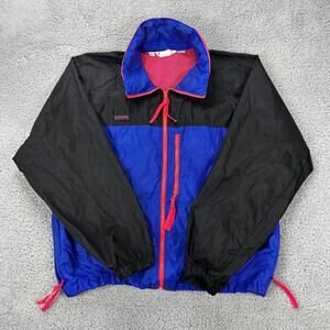Vintage 90s Womens L Columbia Windbreaker Jacket Blue Pink Radial Sleeve